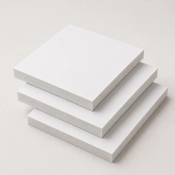 White PVC foam board sheets with visible foamed edge texture